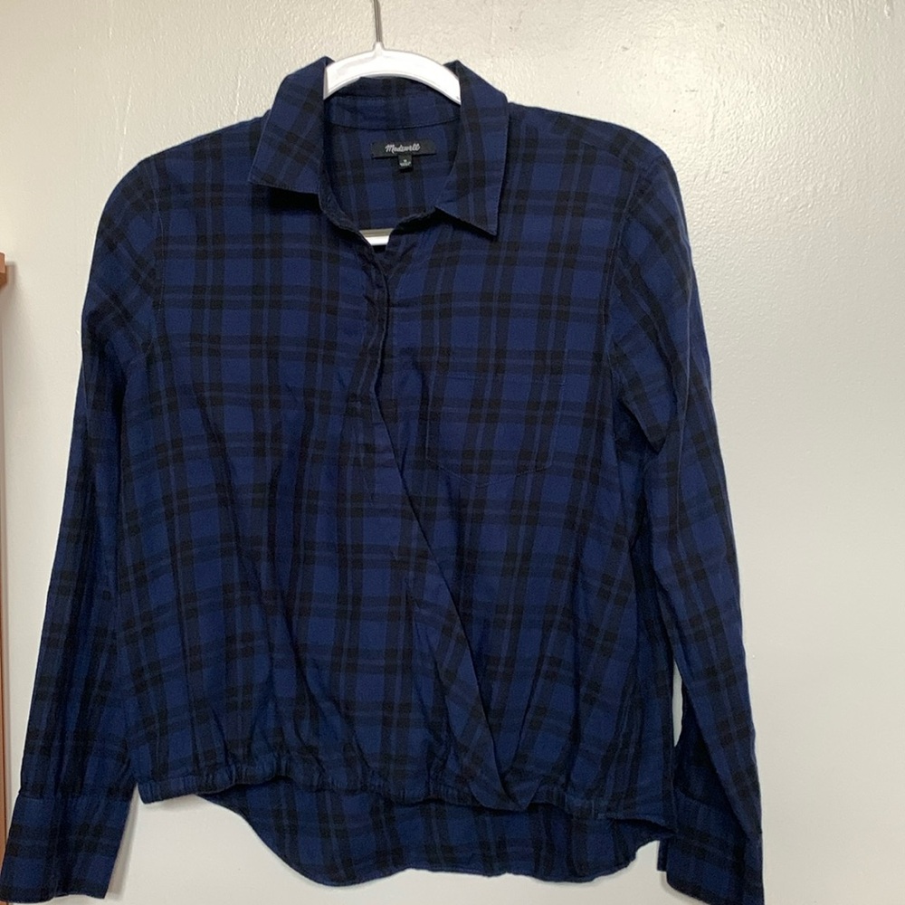 Madewell Blue & Black Plaid Top